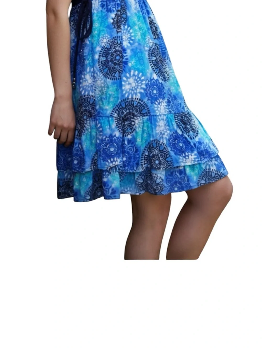 Justice Girls Sundress Size 16 Blue Medallion Print Smocked Sequins